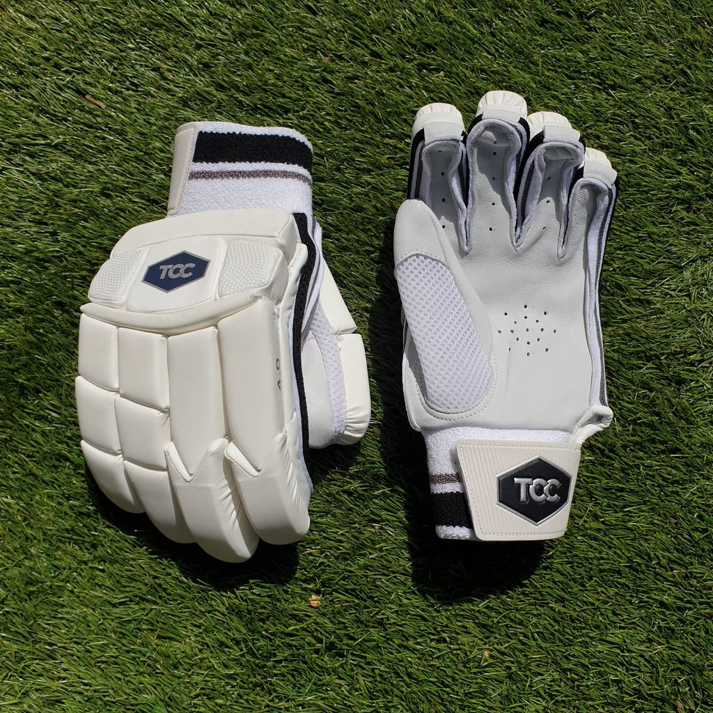 TCC Youth batting gloves with view of back of hand and leather palm